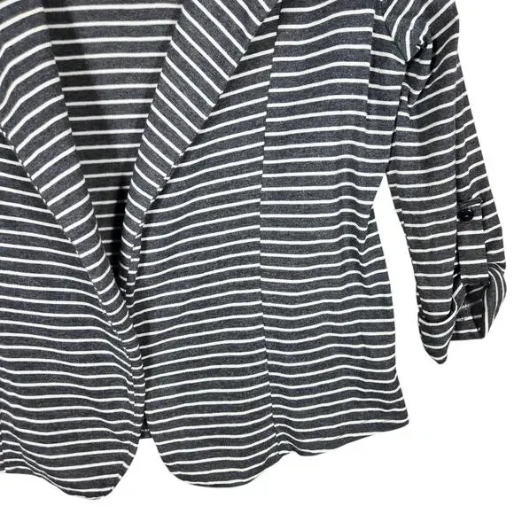 Olivia Moon Blazer Womens S Gray Striped Jersey Knit Open Front Jacket Made USA - Picture 4 of 10